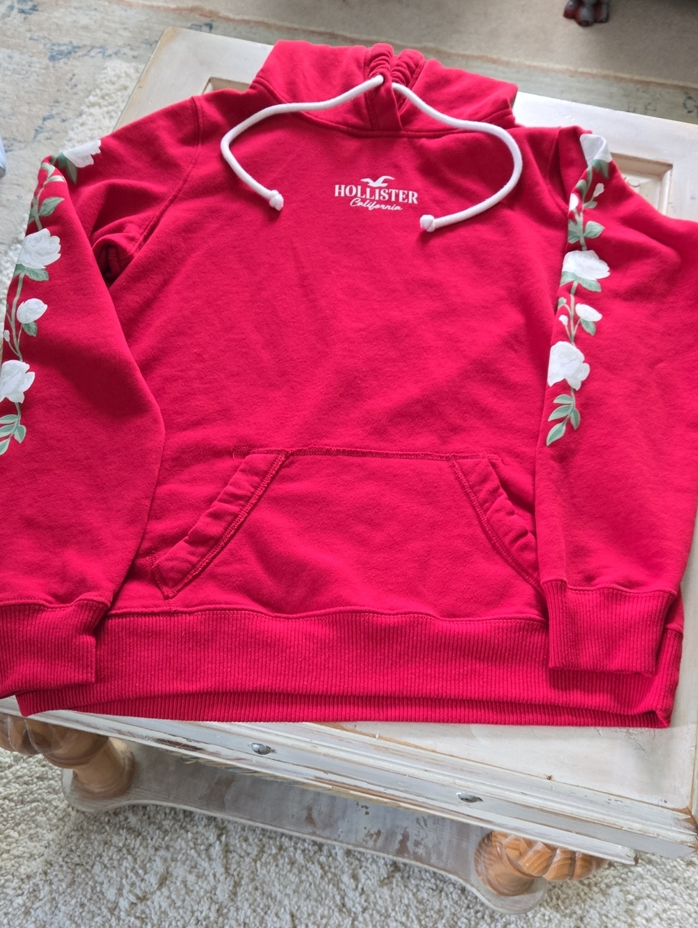 Hollister Hot Pink Hoodie with White Floral Sleeve Detail